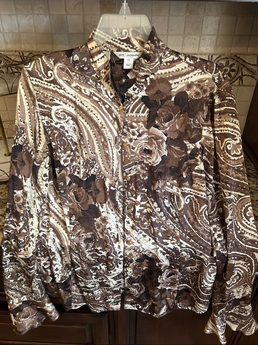 St. John Brown Floral Paisley Zip Bomber Jacket